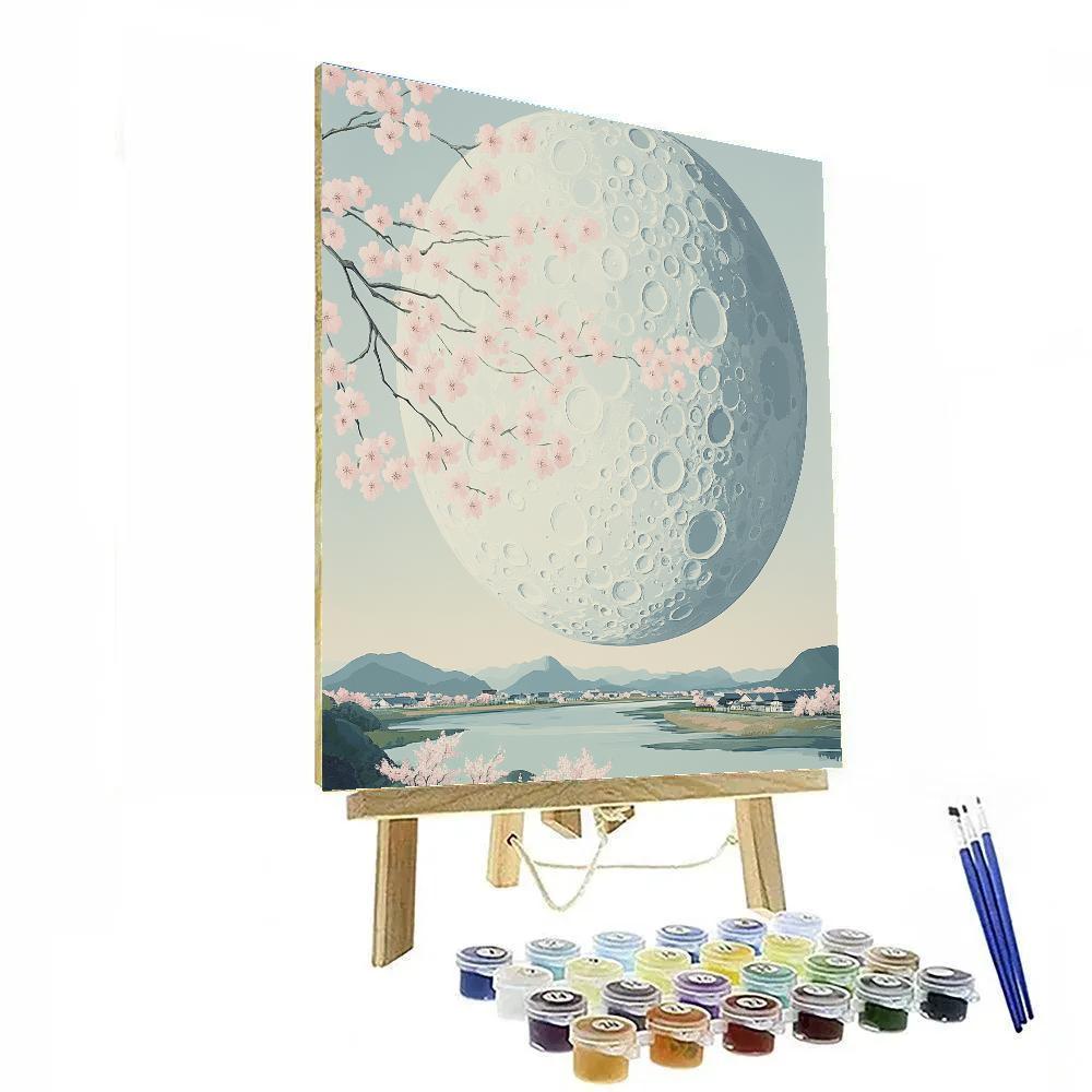 Hokusai Inspired Cherry Blossoms And Moon Crater paint by color