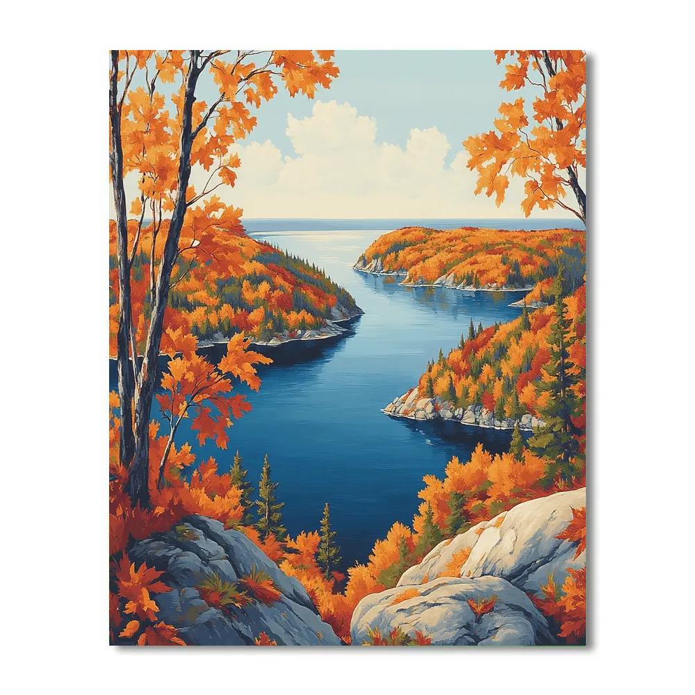 Franklin Carmichael Inspired Autumn Ridges Above Sapphire Bay paint by number
