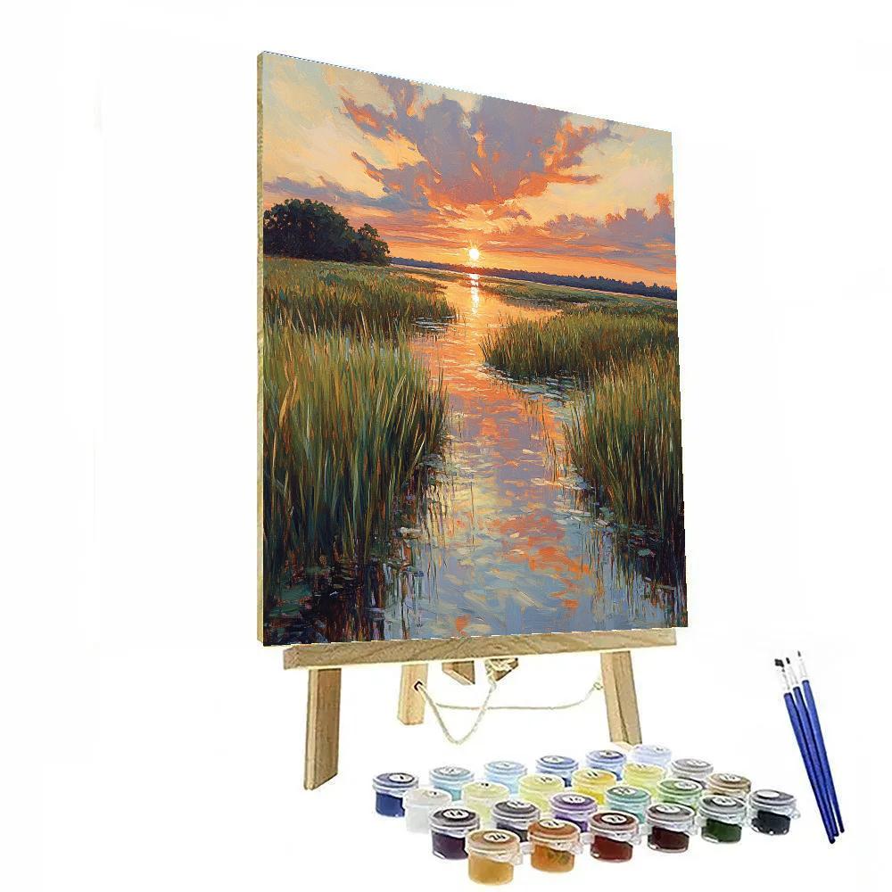 Claude Monet Inspired Sunset Over Reeds And Marsh Numbered painting kits