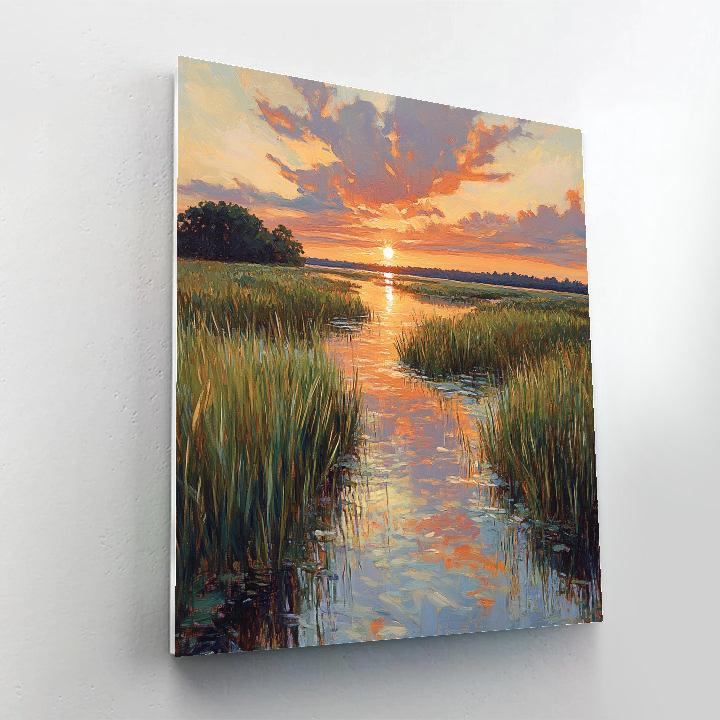 Claude Monet Inspired Sunset Over Reeds And Marsh Numbered painting kits