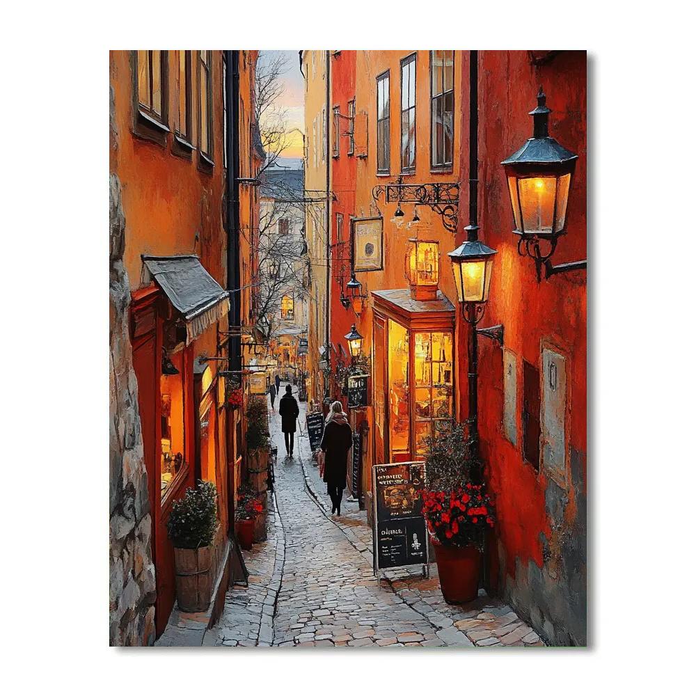 Gamla Stan Cobbled Streets Stockholm Sweden DIY paint by numbers