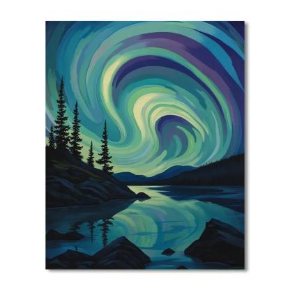 Frederick Varley Inspired Aurora Rising Over Granite Shield Painting by numbers kit