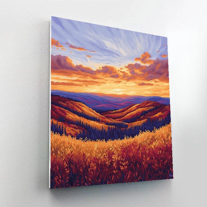 Frederick Varley Inspired Ember Sunset Across Autumn Valley paint by color