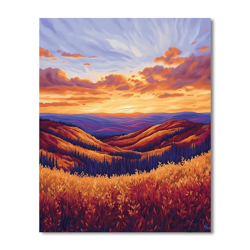 Frederick Varley Inspired Ember Sunset Across Autumn Valley paint by color