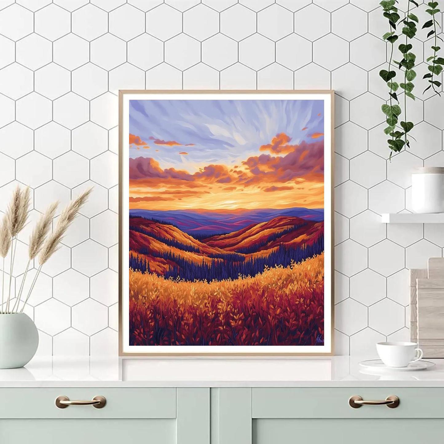 Frederick Varley Inspired Ember Sunset Across Autumn Valley paint by color