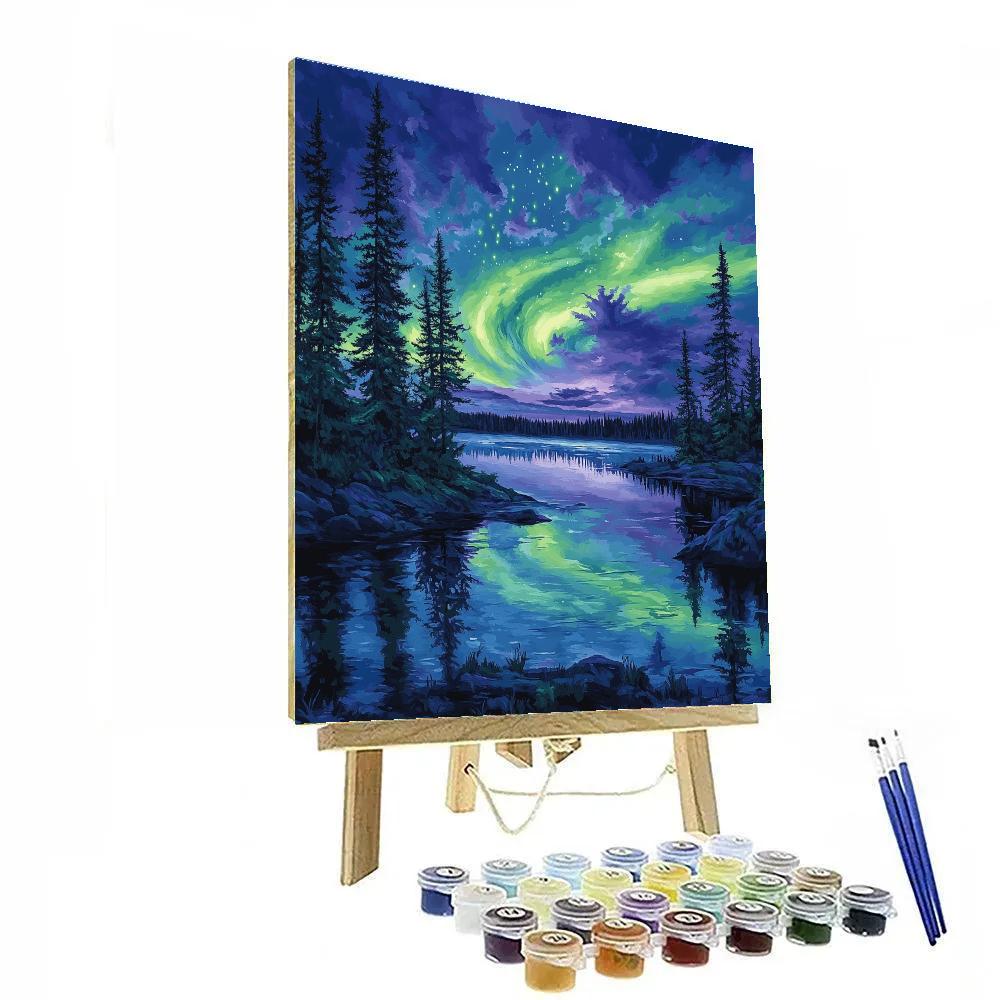 J E H MacDonald Inspired Aurora Echoes Over Northern Pines paint by numbers