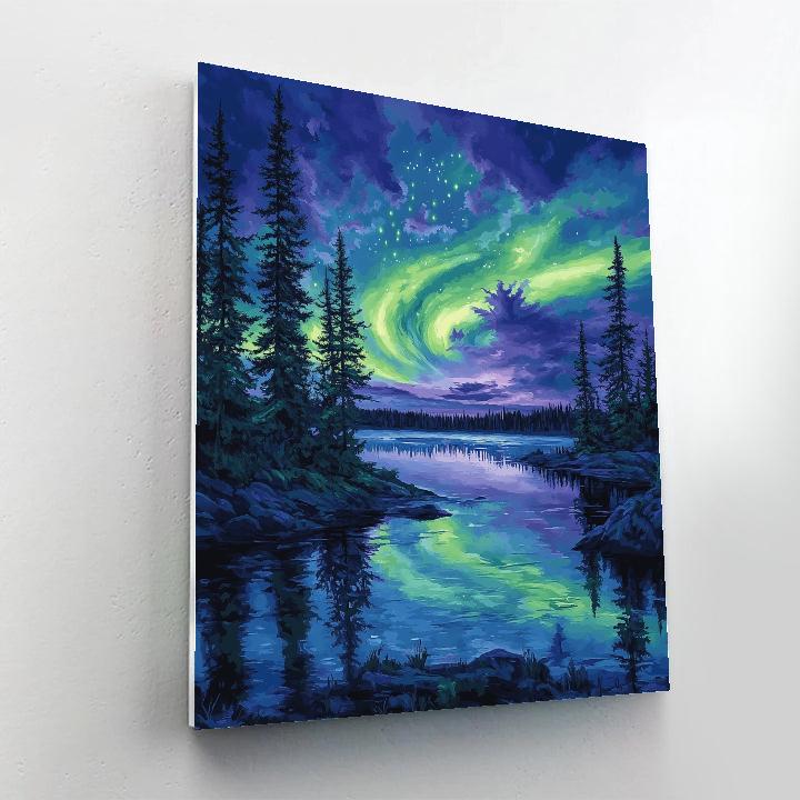 J E H MacDonald Inspired Aurora Echoes Over Northern Pines paint by numbers