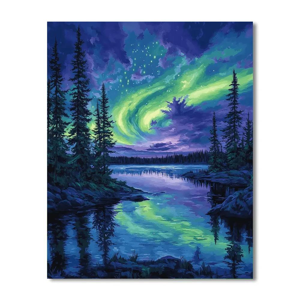 J E H MacDonald Inspired Aurora Echoes Over Northern Pines paint by numbers