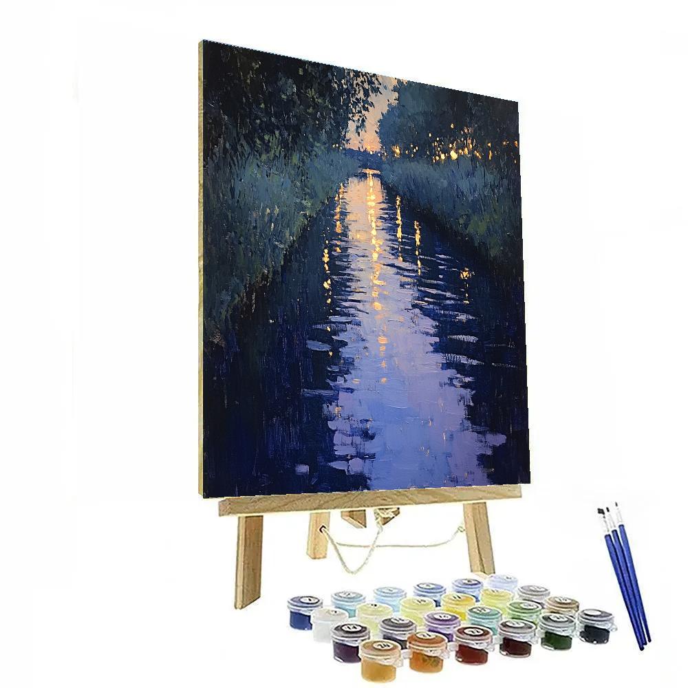 Claude Monet Inspired Deep Indigo Evening Canal paint by color