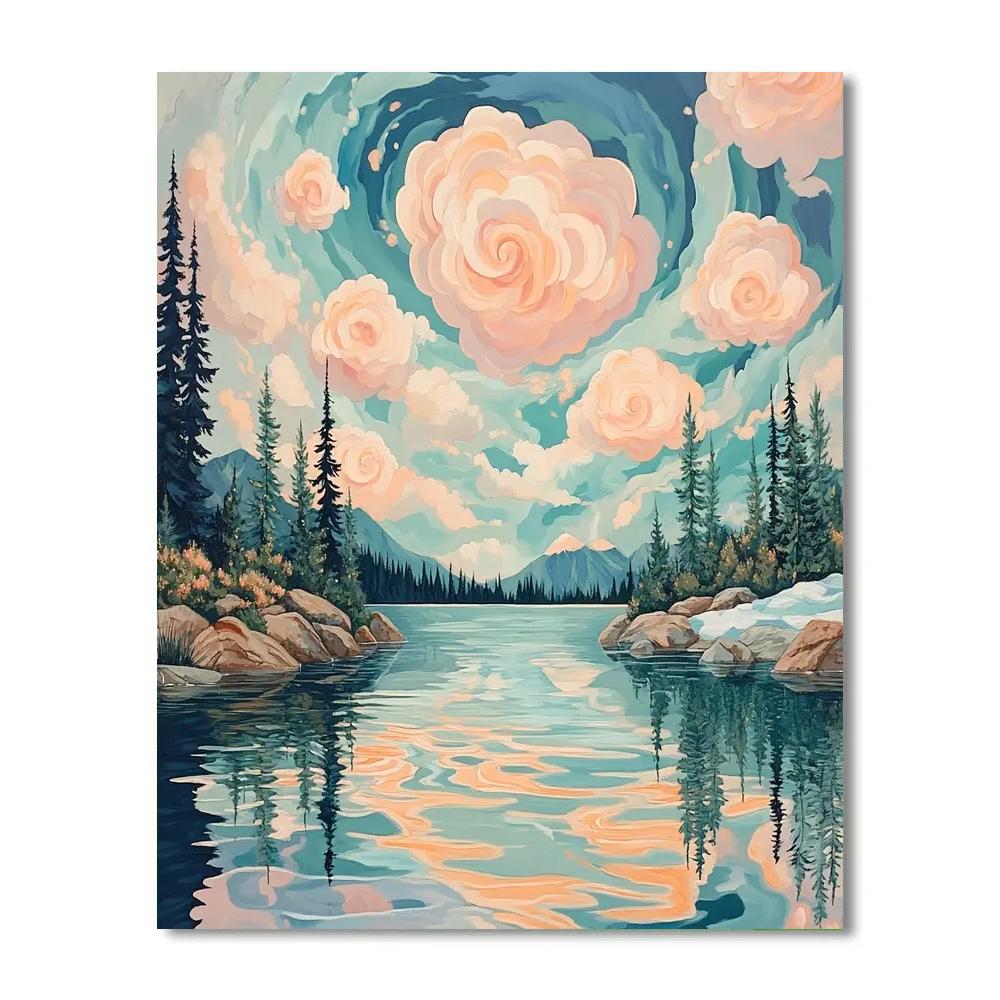 J E H MacDonald Inspired Spring Nebula Reflections On Mountain Lake Painting by numbers kit