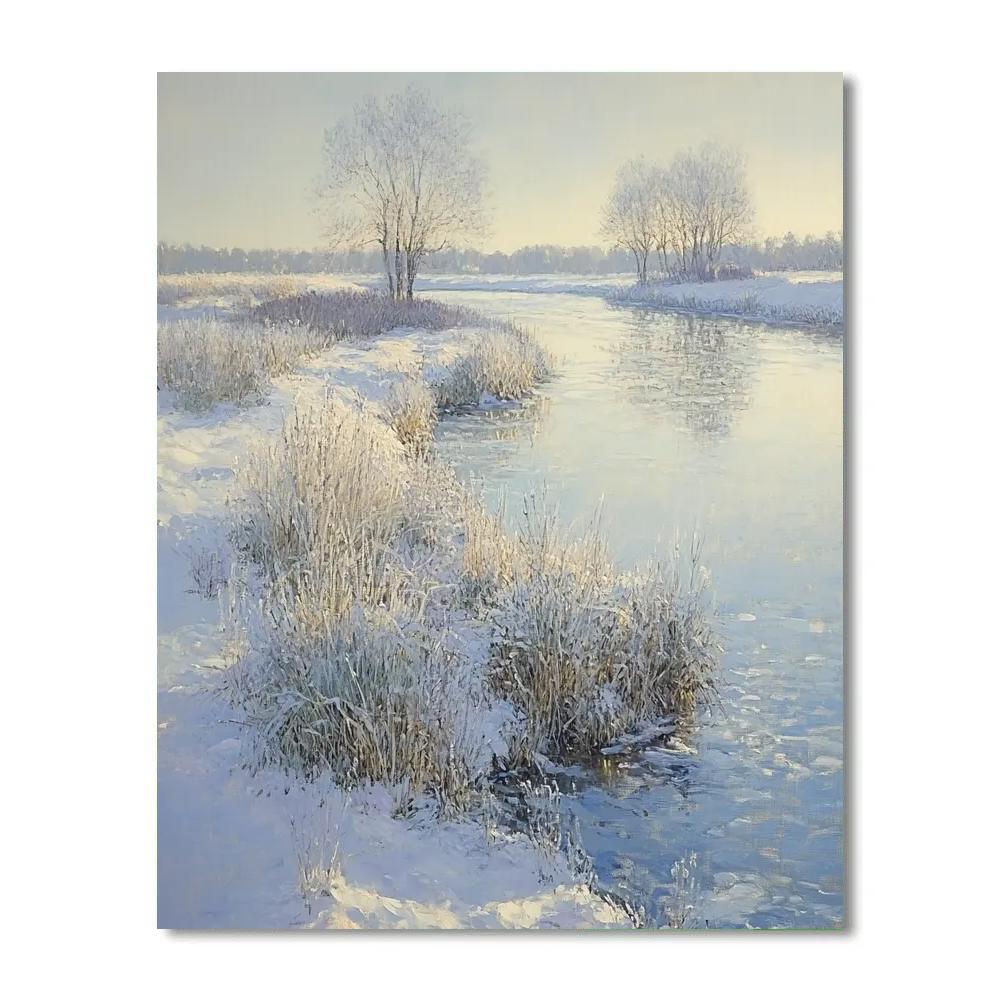 Claude Monet Inspired Frosty Riverbank Morning Light paint by numbers