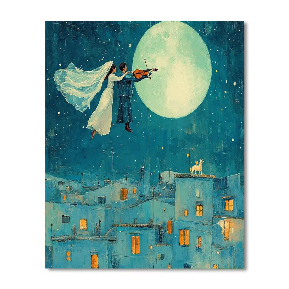 Marc Chagall Inspired Lovers Above The Moonlit City DIY paint by numbers