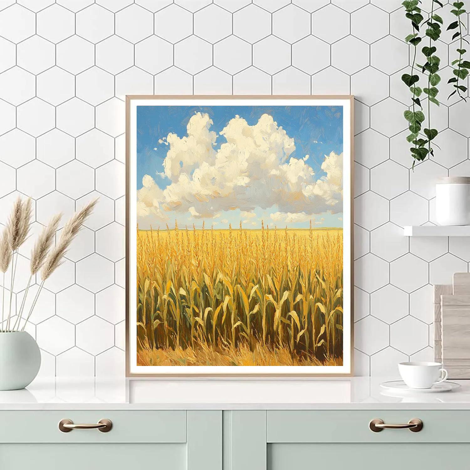 Claude Monet Inspired Golden Cornfield Under High Sky Numbered painting kits