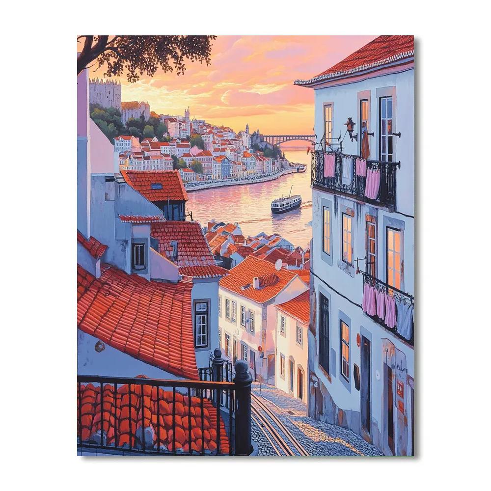 Alfama Viewpoint Over Rooftops Lisbon Portugal DIY paint by numbers