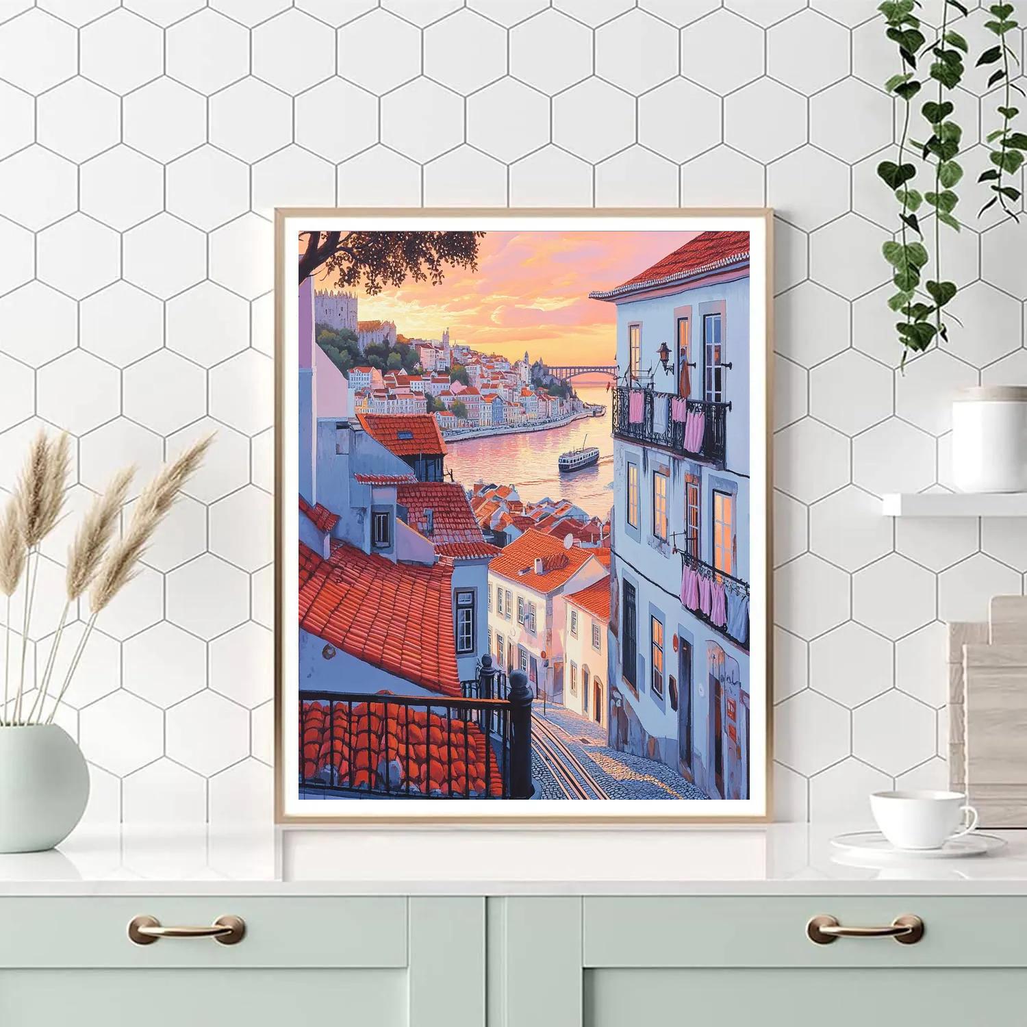 Alfama Viewpoint Over Rooftops Lisbon Portugal DIY paint by numbers