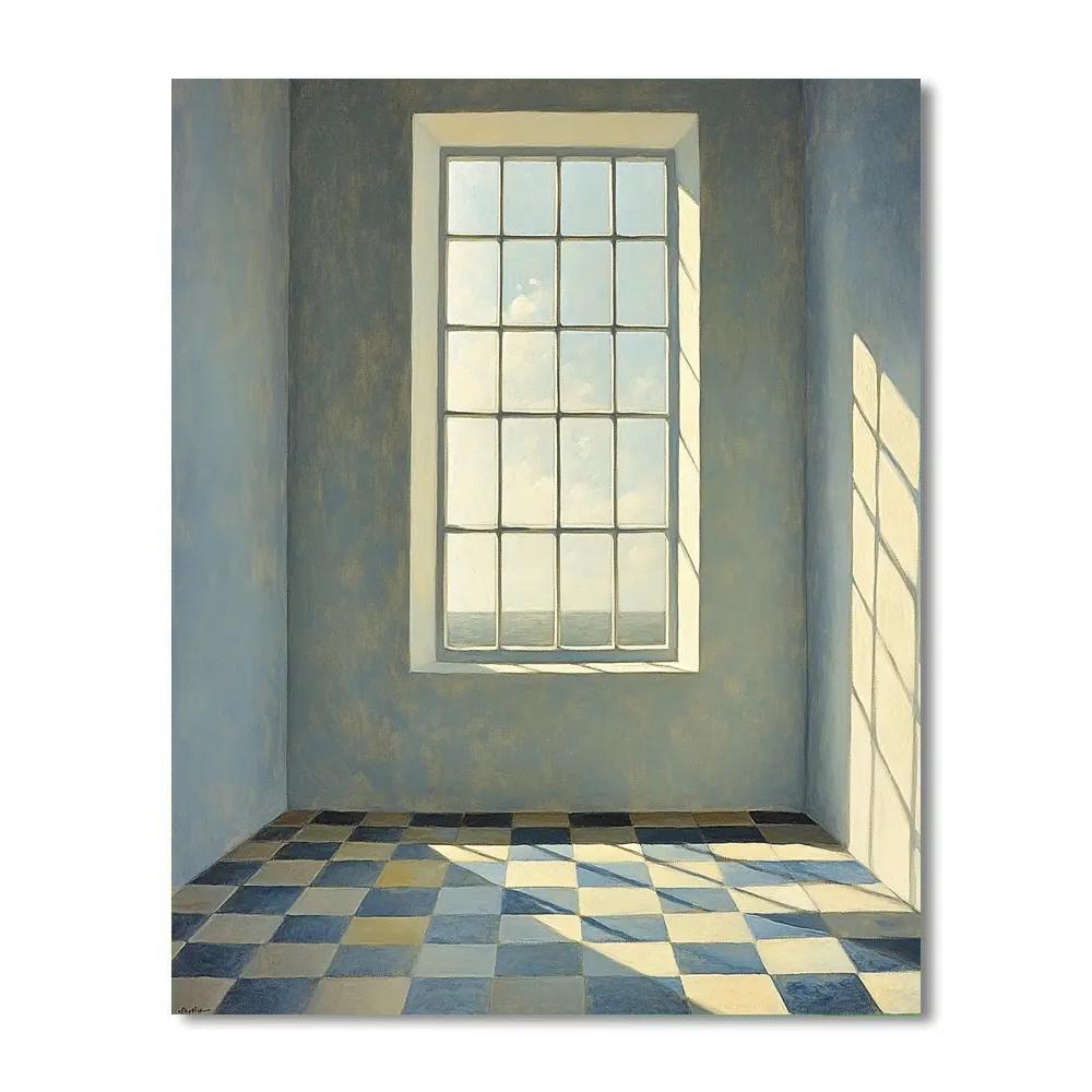 Johannes Vermeer Inspired Delft Window With Pearled Light On Tiled Floor DIY paint by numbers