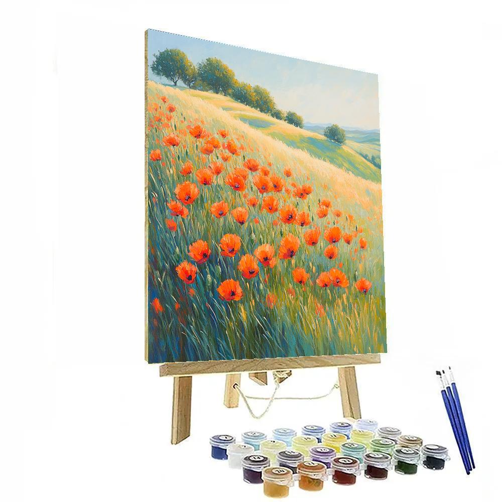 Claude Monet Inspired Crimson Poppies In Breeze paint by color