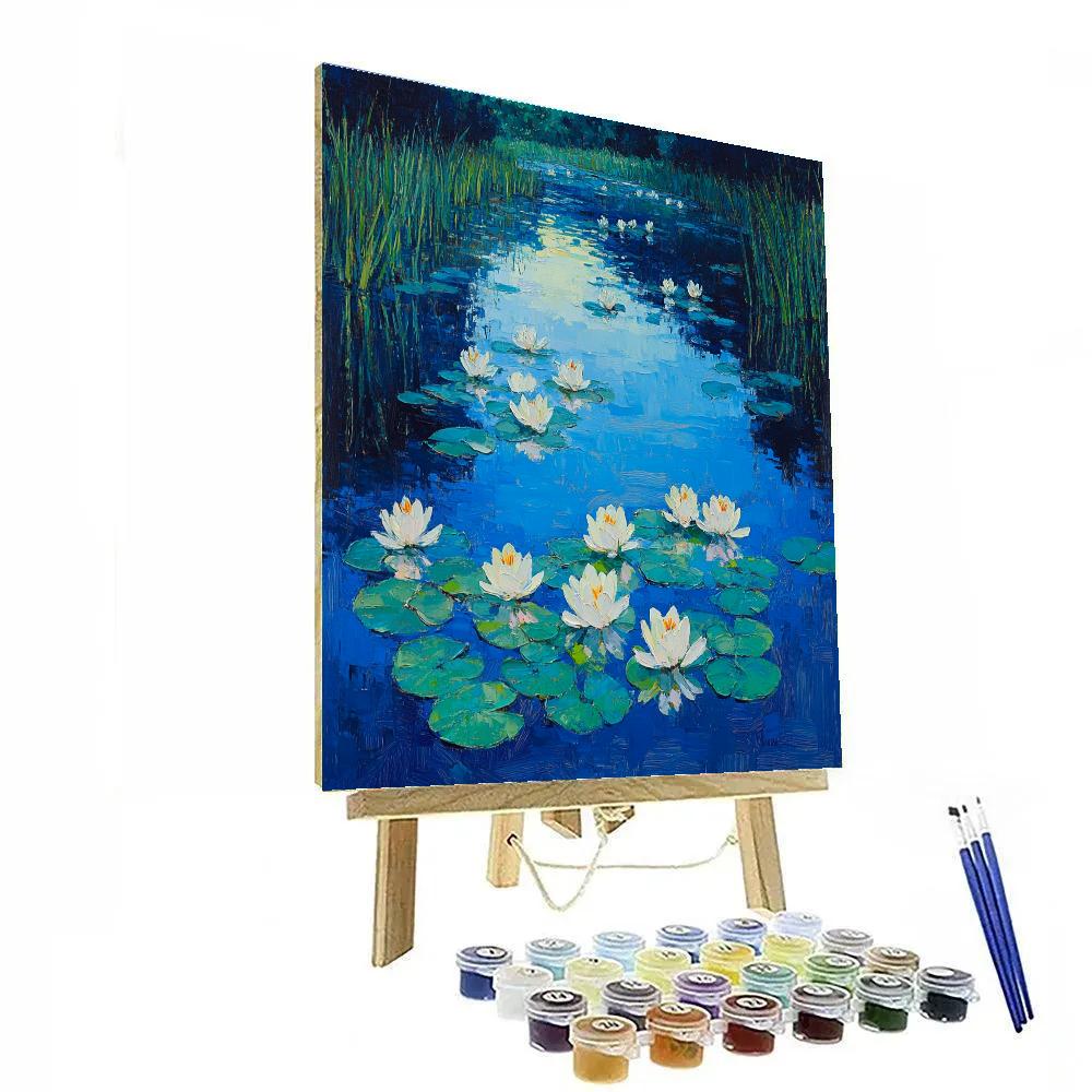 Claude Monet Inspired Sapphire Lagoon With Waterlilies Paint by numbers art