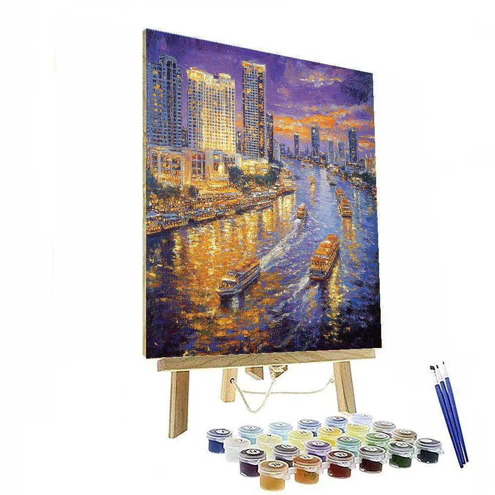 Chao Phraya Riverside Skyline Bangkok Thailand paint by numbers