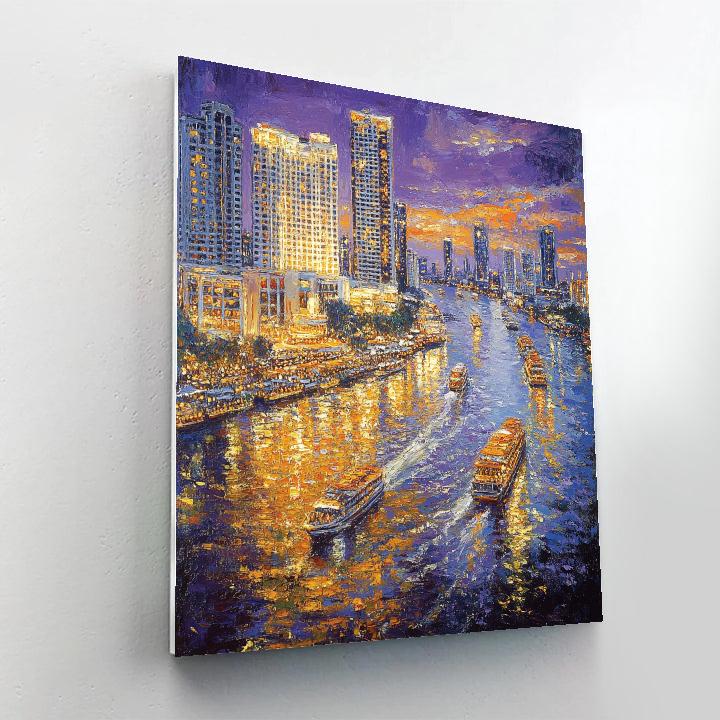 Chao Phraya Riverside Skyline Bangkok Thailand paint by numbers