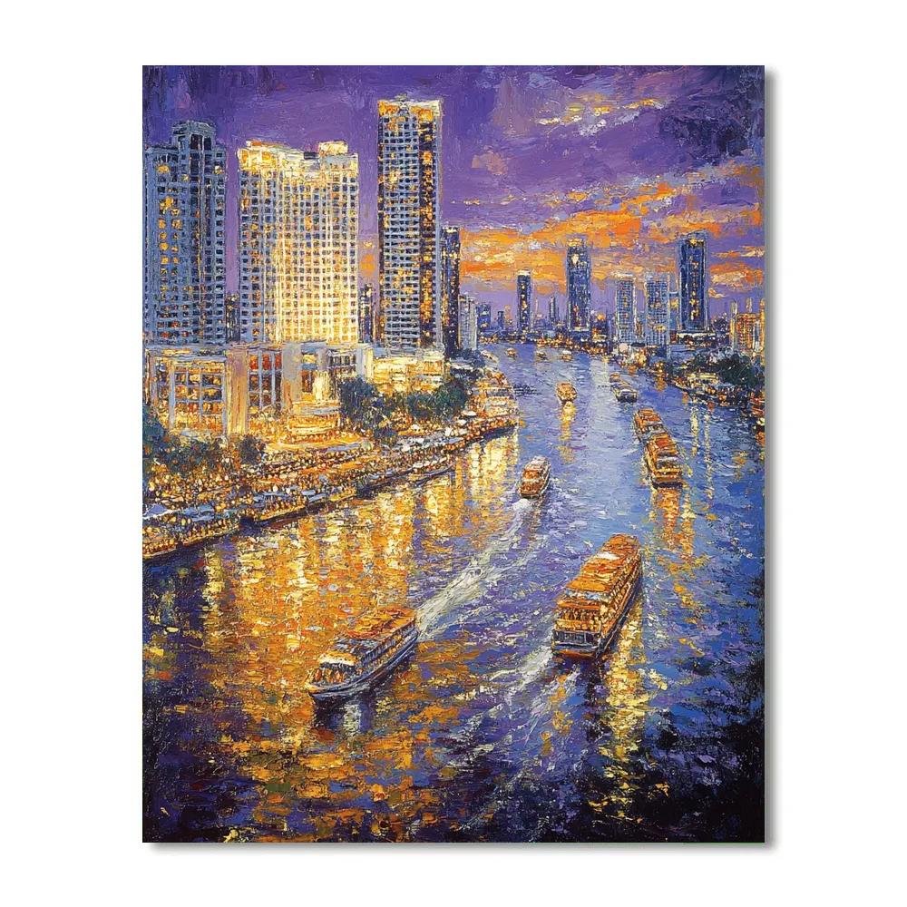 Chao Phraya Riverside Skyline Bangkok Thailand paint by numbers