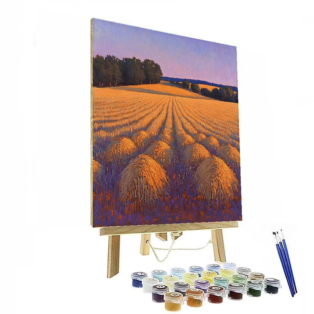 Claude Monet Inspired Amber Harvest Field At Dusk Numbered painting kits