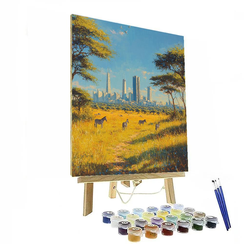 Nairobi National Park City Skyline View Nairobi Kenya paint by color