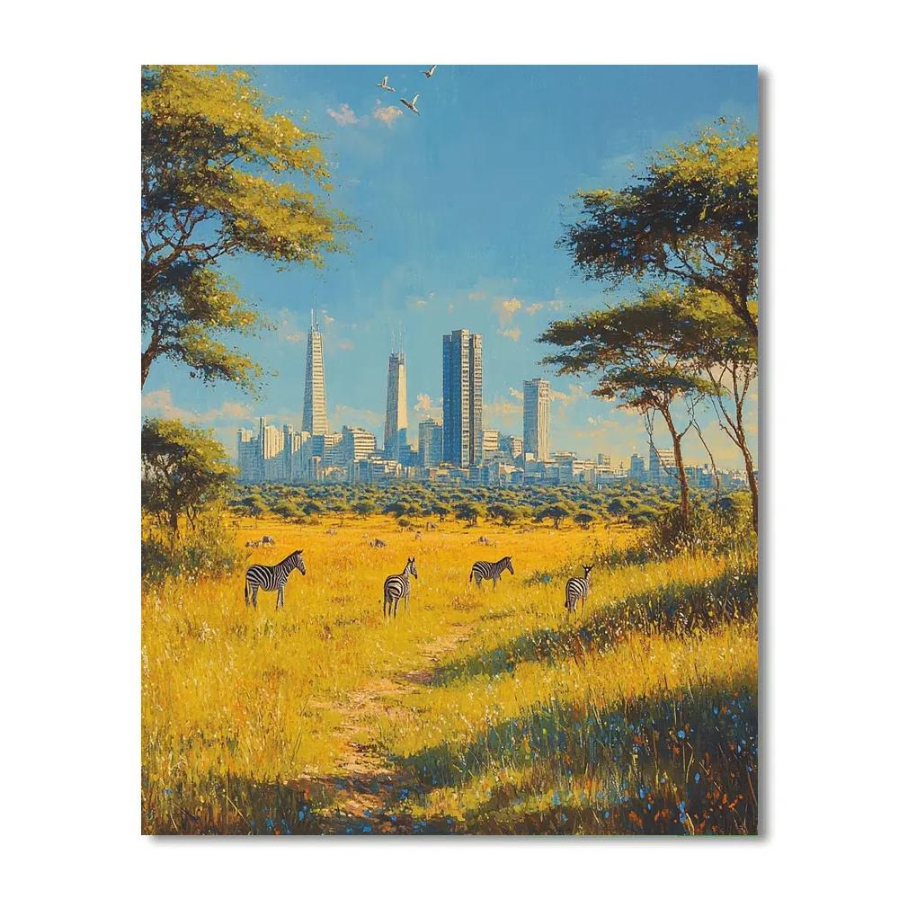 Nairobi National Park City Skyline View Nairobi Kenya paint by color