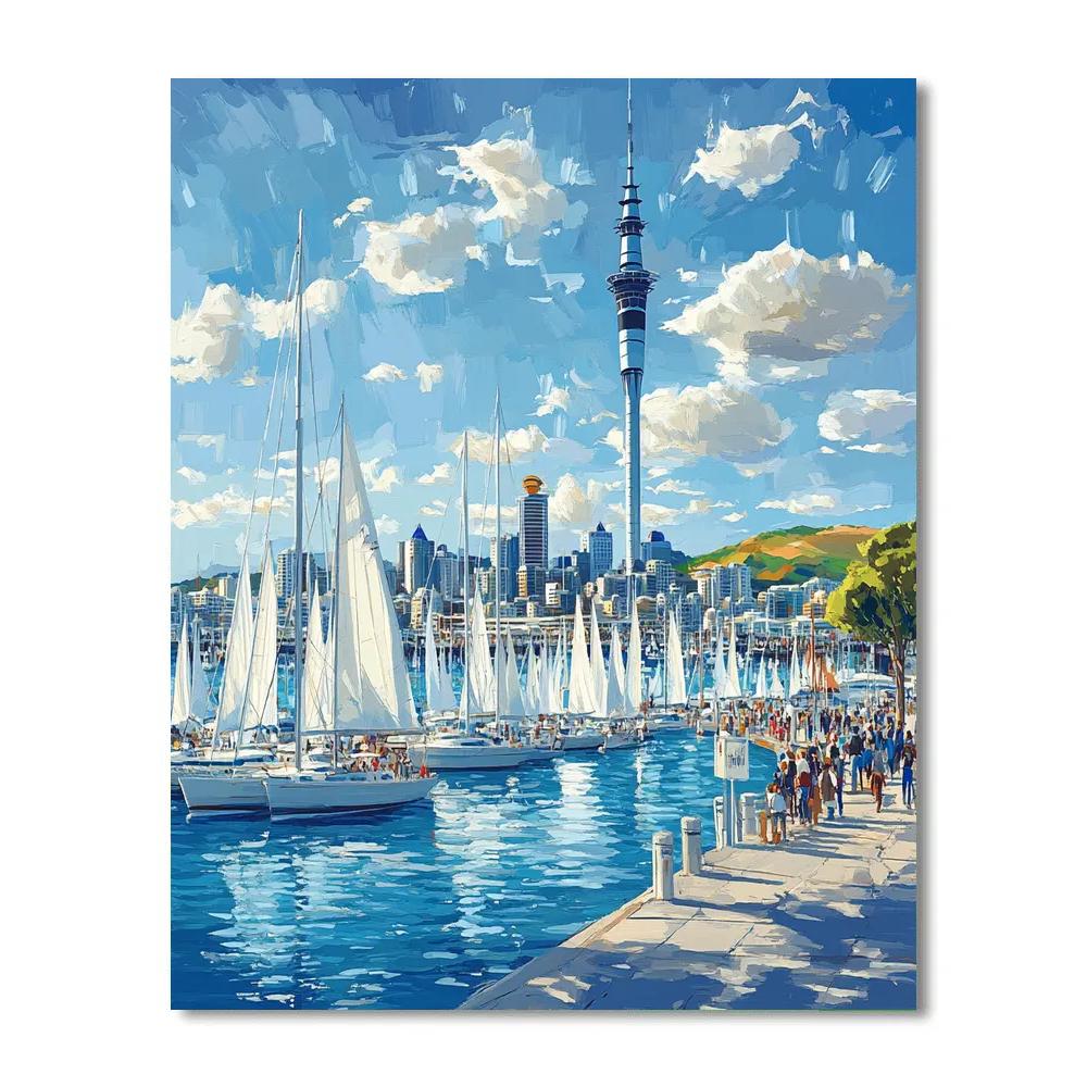 Auckland Sky Tower And Harbor Auckland New Zealand painting number kit