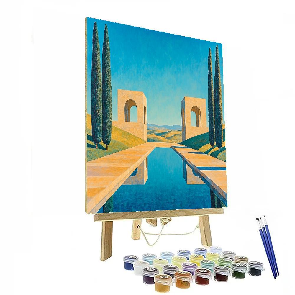 Raphael Inspired Terraced Hillside With Twin Stone Pavilions paint by numbers