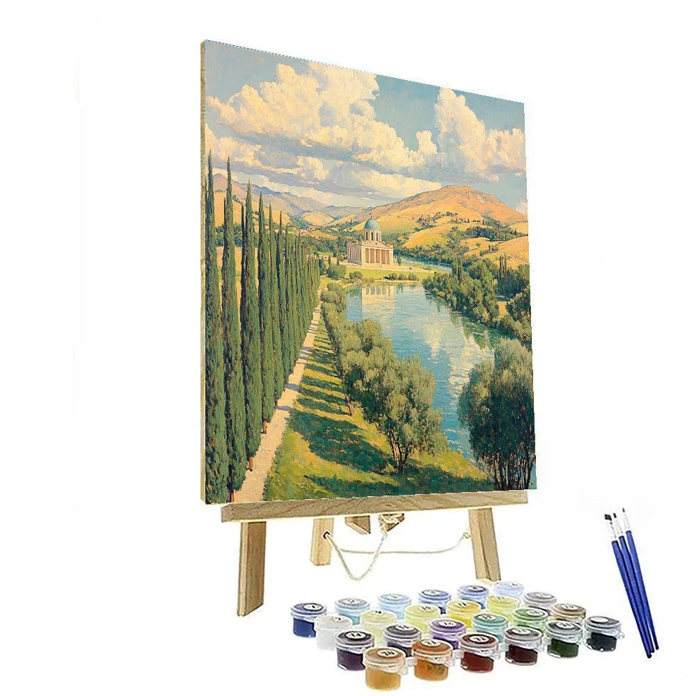 Raphael Inspired River Valley With Distant Domed Sanctuary Number painting