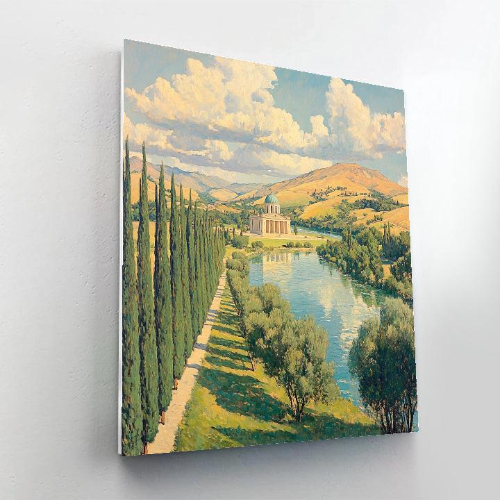 Raphael Inspired River Valley With Distant Domed Sanctuary Number painting