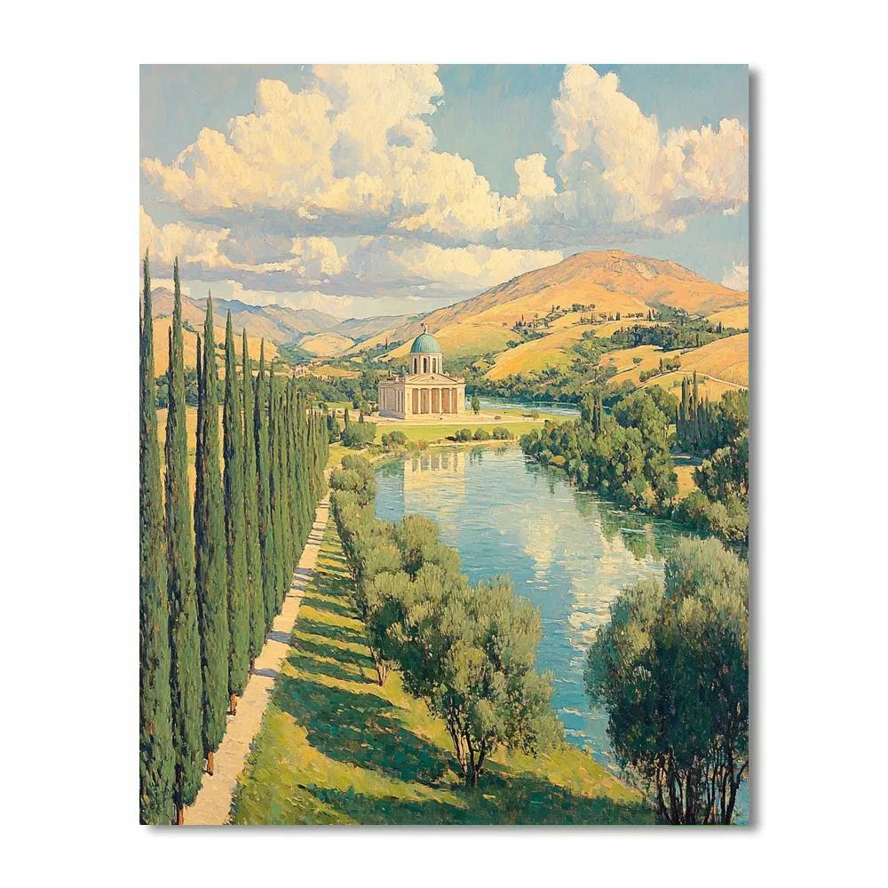 Raphael Inspired River Valley With Distant Domed Sanctuary Number painting