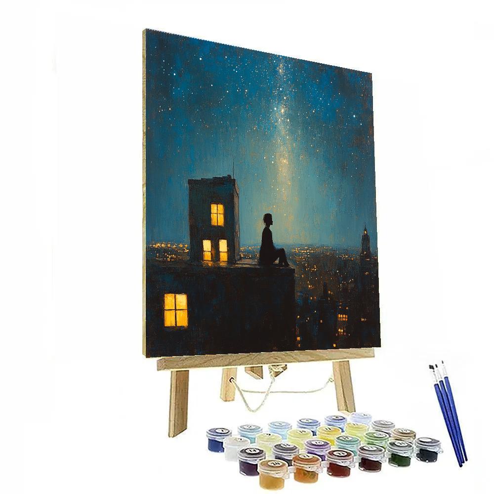 Edward Hopper Inspired City Rooftop Stargazer Numbered painting kits
