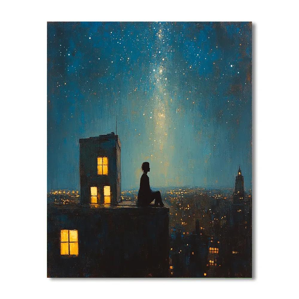 Edward Hopper Inspired City Rooftop Stargazer Numbered painting kits