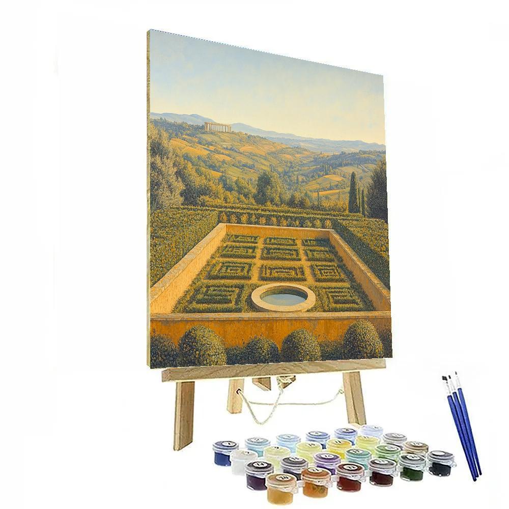Raphael Inspired Walled Garden Overlooking Layered Renaissance Hills Numbered painting kits