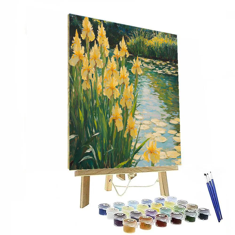 Claude Monet Inspired Sunlit Pond With Yellow Irises paint by number