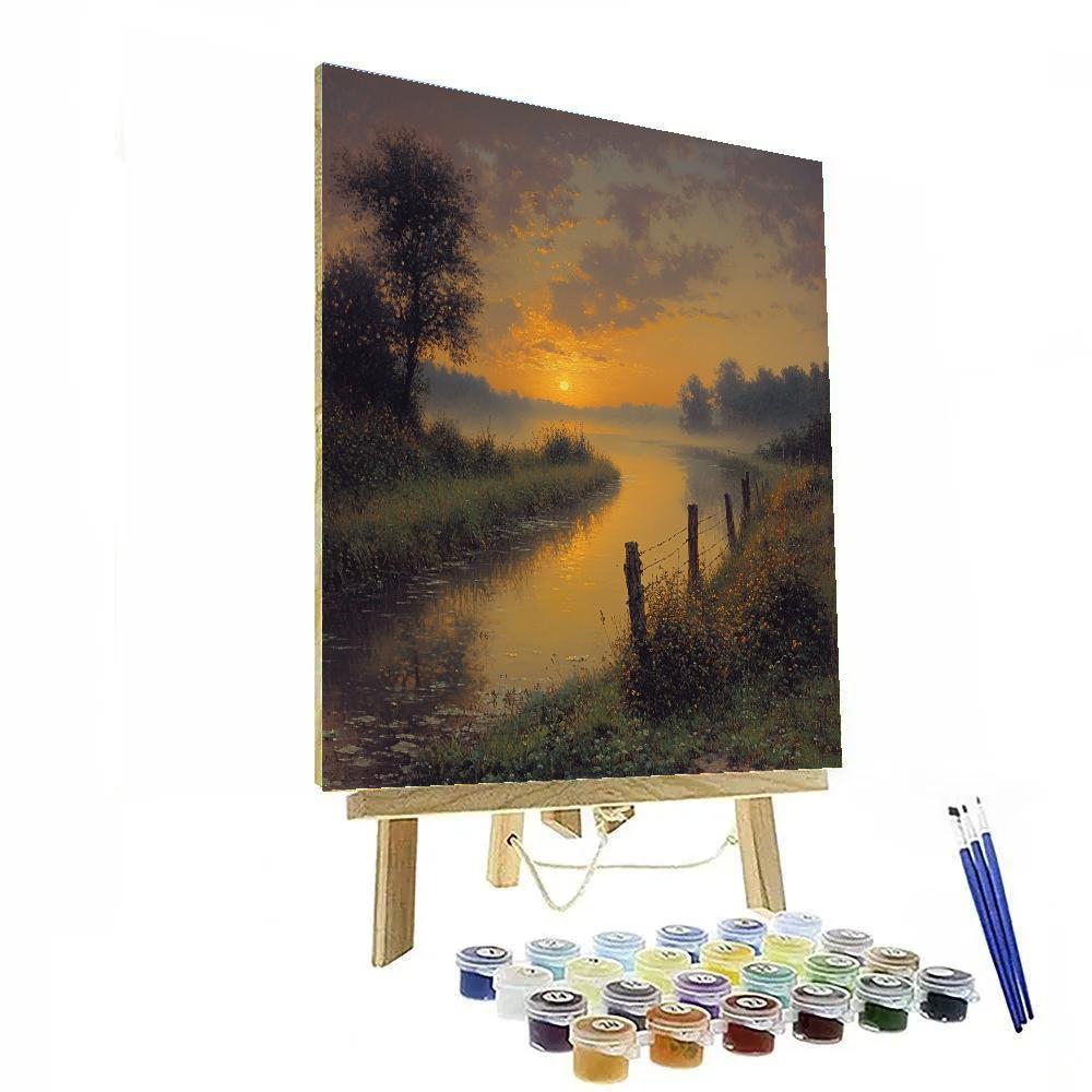 Rembrandt Inspired Dawn Break Over Misty Canal Banks Painting by numbers kit
