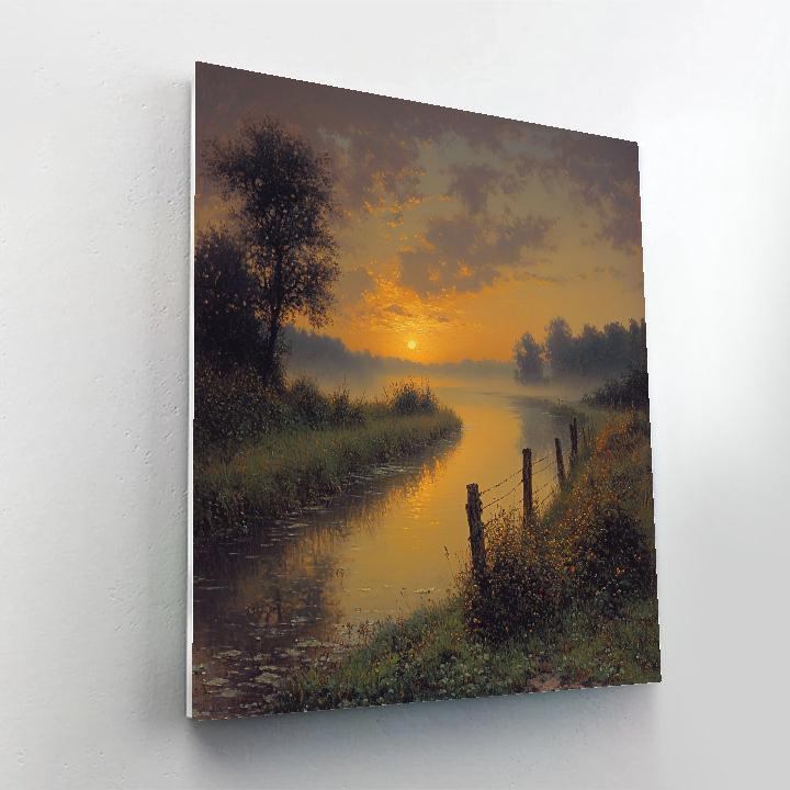 Rembrandt Inspired Dawn Break Over Misty Canal Banks Painting by numbers kit