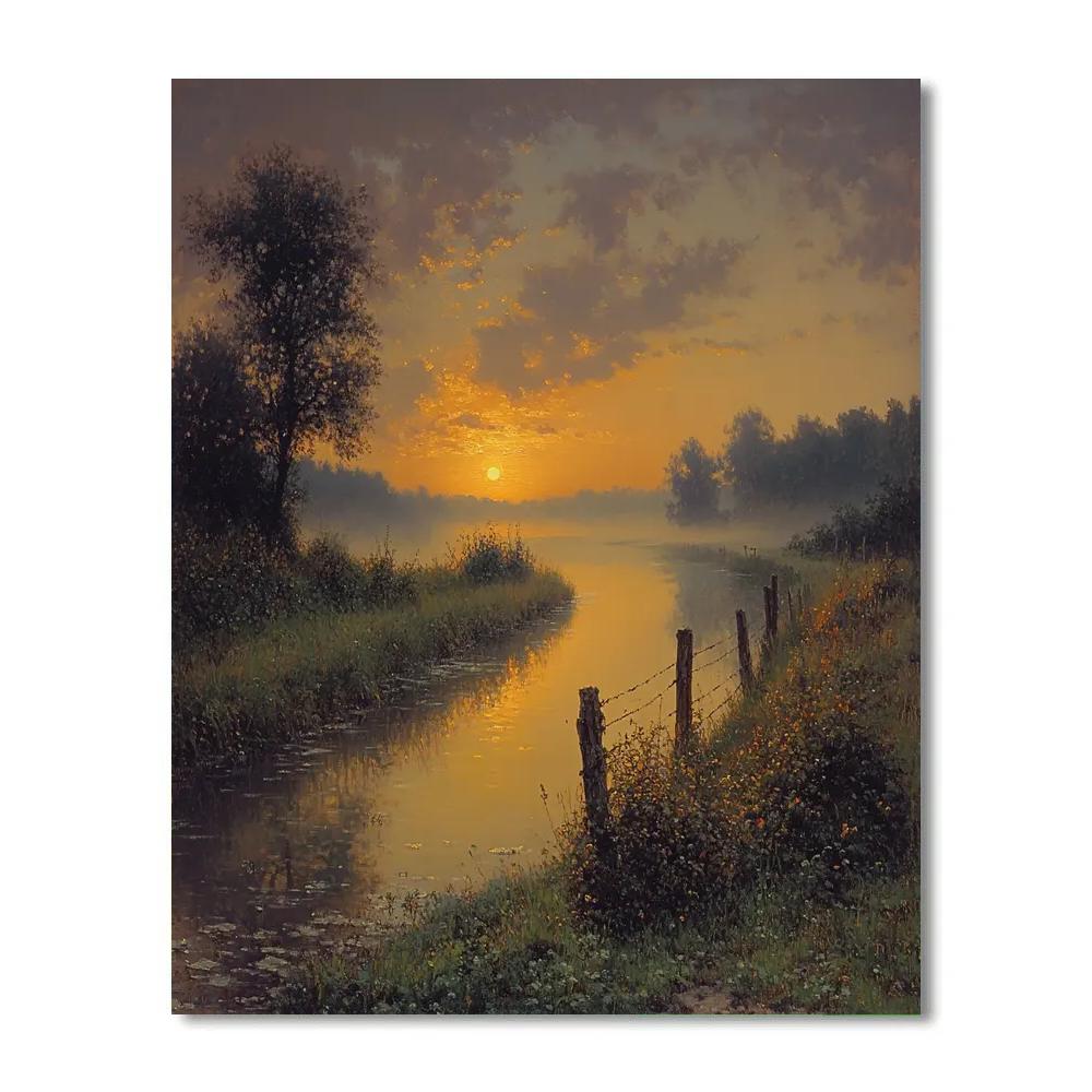 Rembrandt Inspired Dawn Break Over Misty Canal Banks Painting by numbers kit