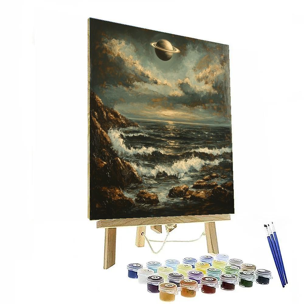 Gustave Courbet Inspired Rocky Coast And Distant Planet Number painting