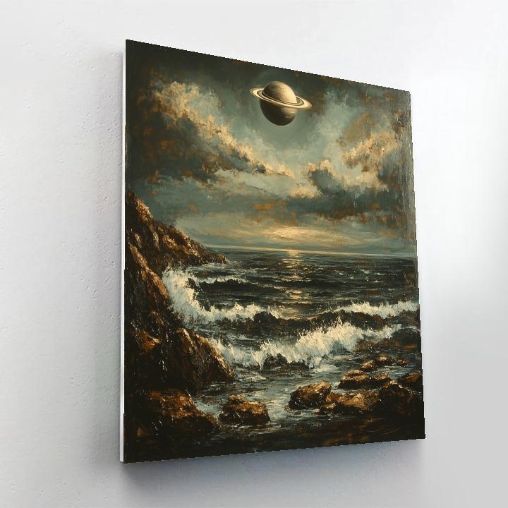 Gustave Courbet Inspired Rocky Coast And Distant Planet Number painting
