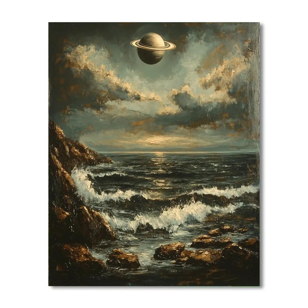 Gustave Courbet Inspired Rocky Coast And Distant Planet Number painting