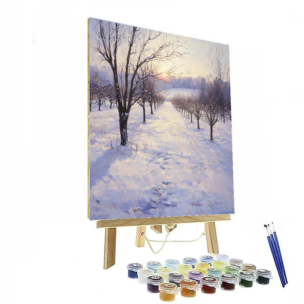 Claude Monet Inspired Winter Orchard Under Pale Sun paint by numbers