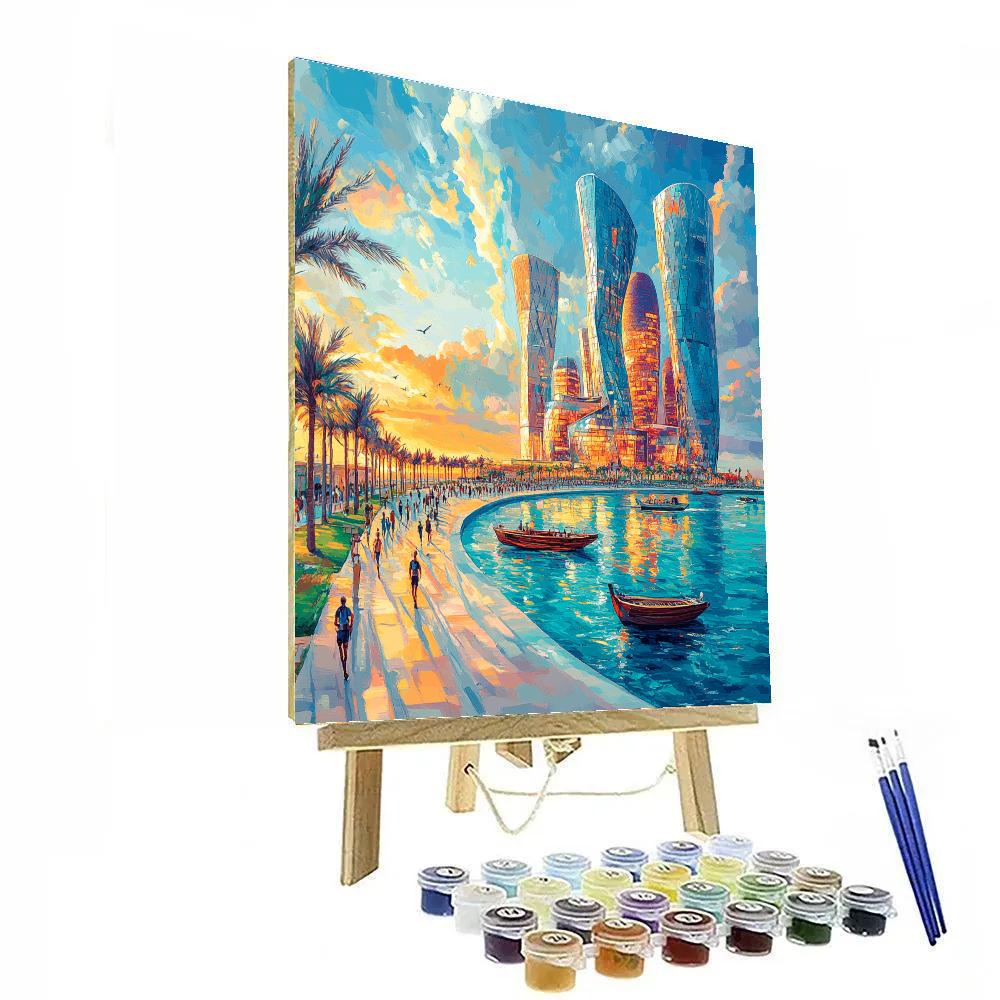 Doha Corniche Curved Skyline Doha Qatar Painting by numbers kit