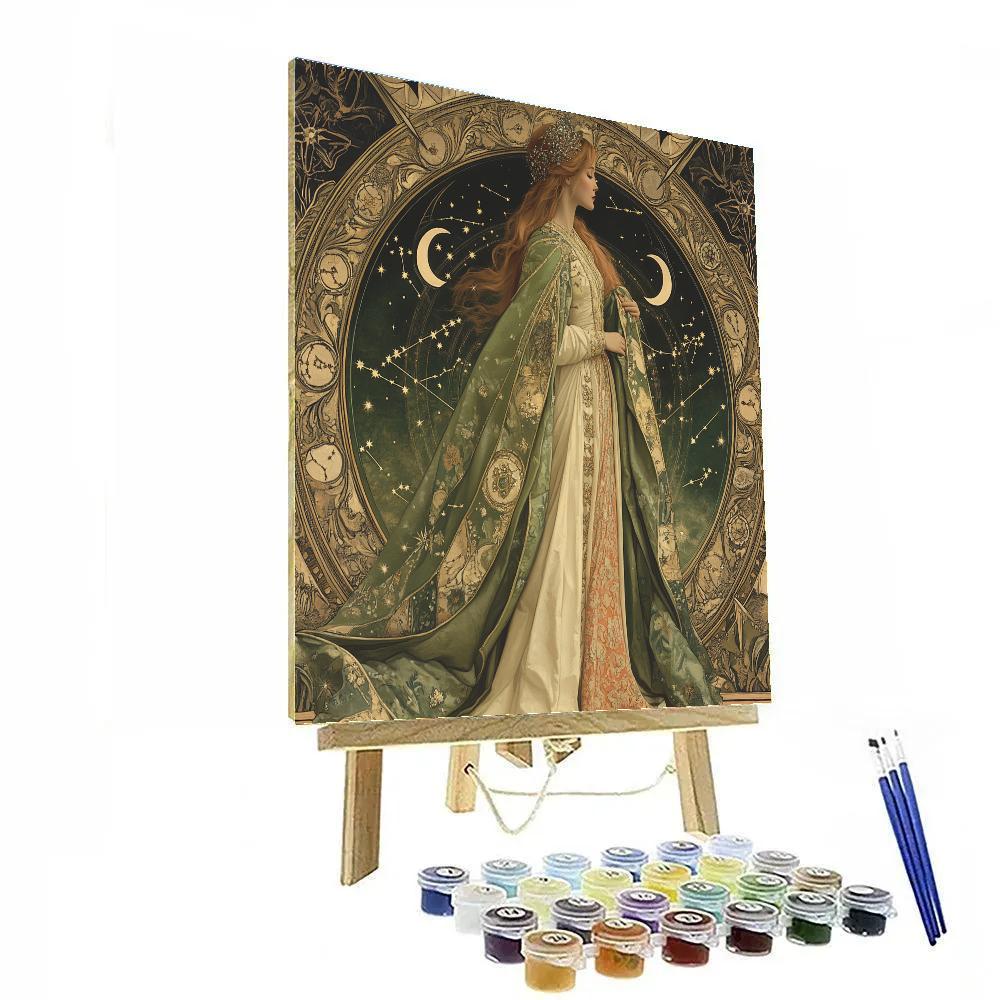 Alphonse Mucha Inspired Zodiac Constellation Woman painting number kit