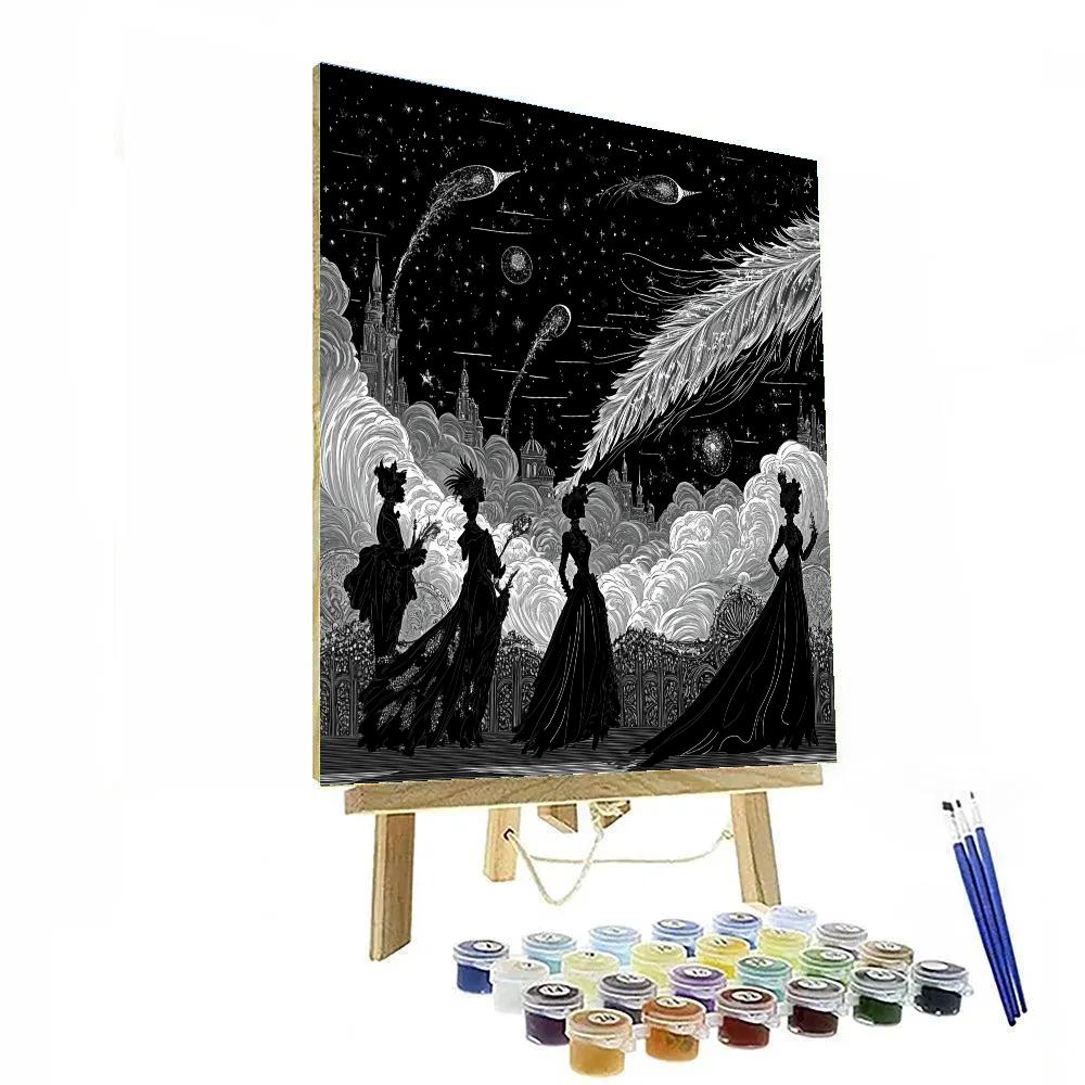 Aubrey Beardsley Inspired Black And White Comet Masquerade paint by number