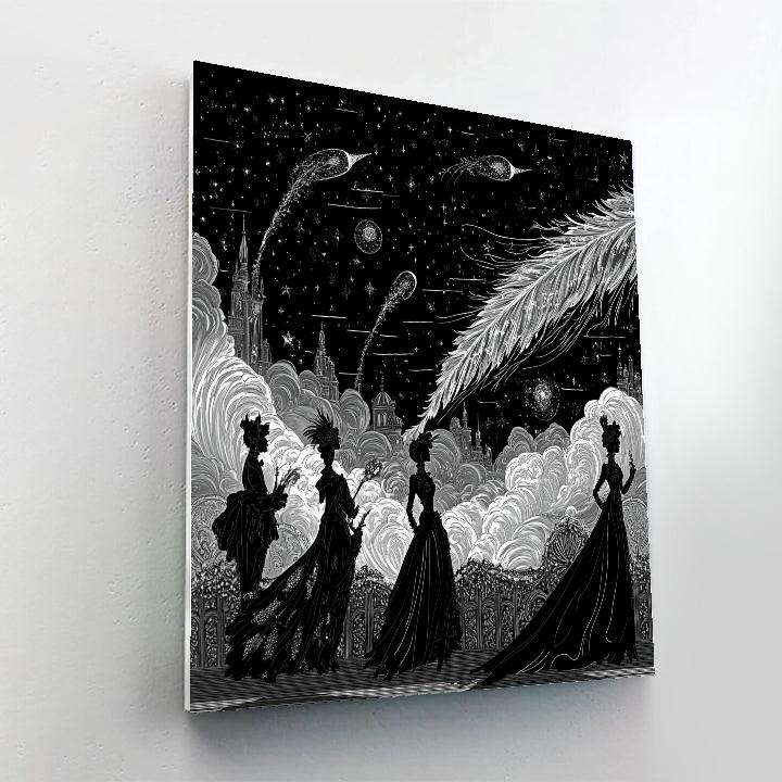 Aubrey Beardsley Inspired Black And White Comet Masquerade paint by number