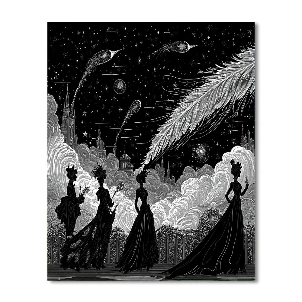 Aubrey Beardsley Inspired Black And White Comet Masquerade paint by number