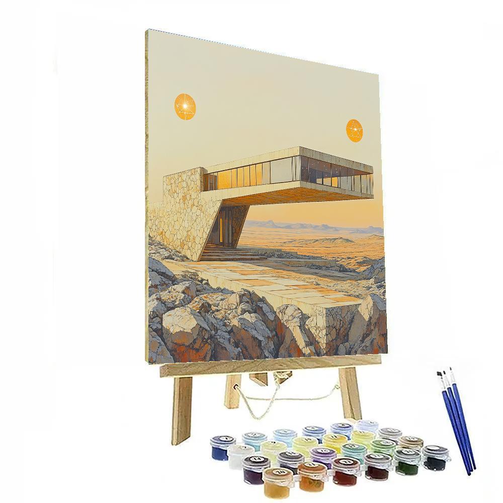 Frank Lloyd Wright Inspired Futuristic Desert Planet House Number painting
